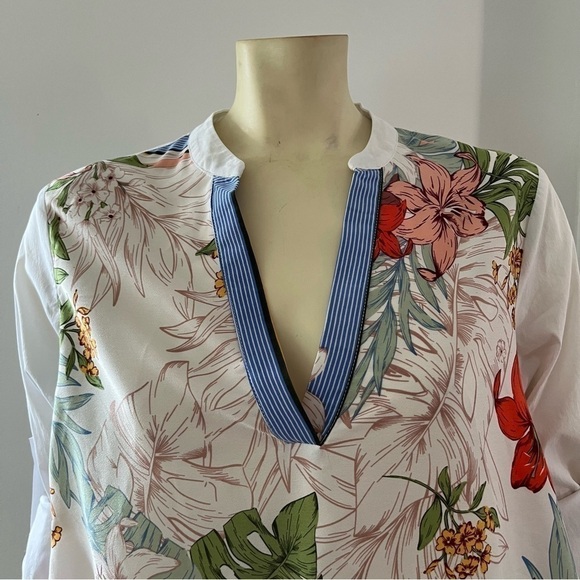 TEMPO Paris Women’s Hi Low Floral V Neck Pull Over Blouse mixed patterns M - Picture 5 of 13